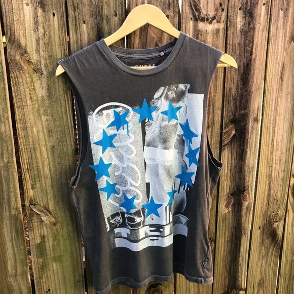 Guess Men’s Graphic Grey Muscle Tee Shirt Sz Small - Picture 5 of 8